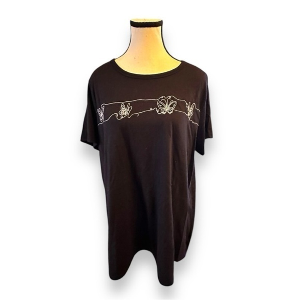 Women’s torrid 1 Black Embroider Butterflies Everyday Signature Jersey Crew Neck